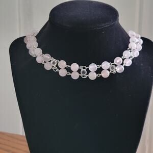 Rose quartz and crystal layered choker necklace